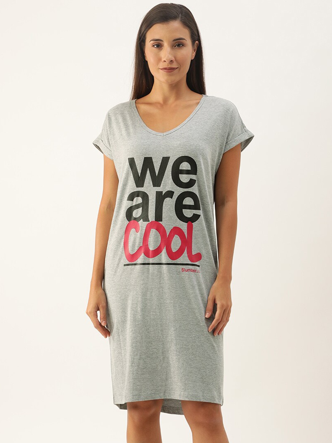 

Slumber Jill Women Printed Nightdress, Grey melange
