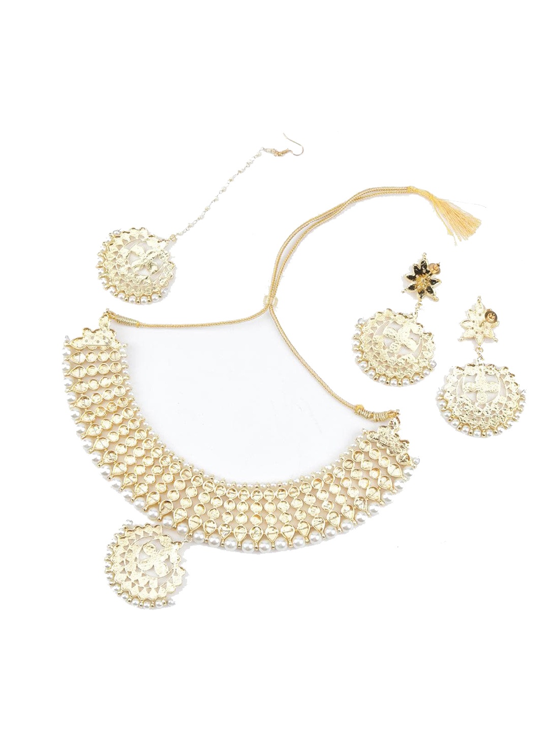 

ODETTE Gold-Plated Kundan-Studded & Beaded Jewellery Set