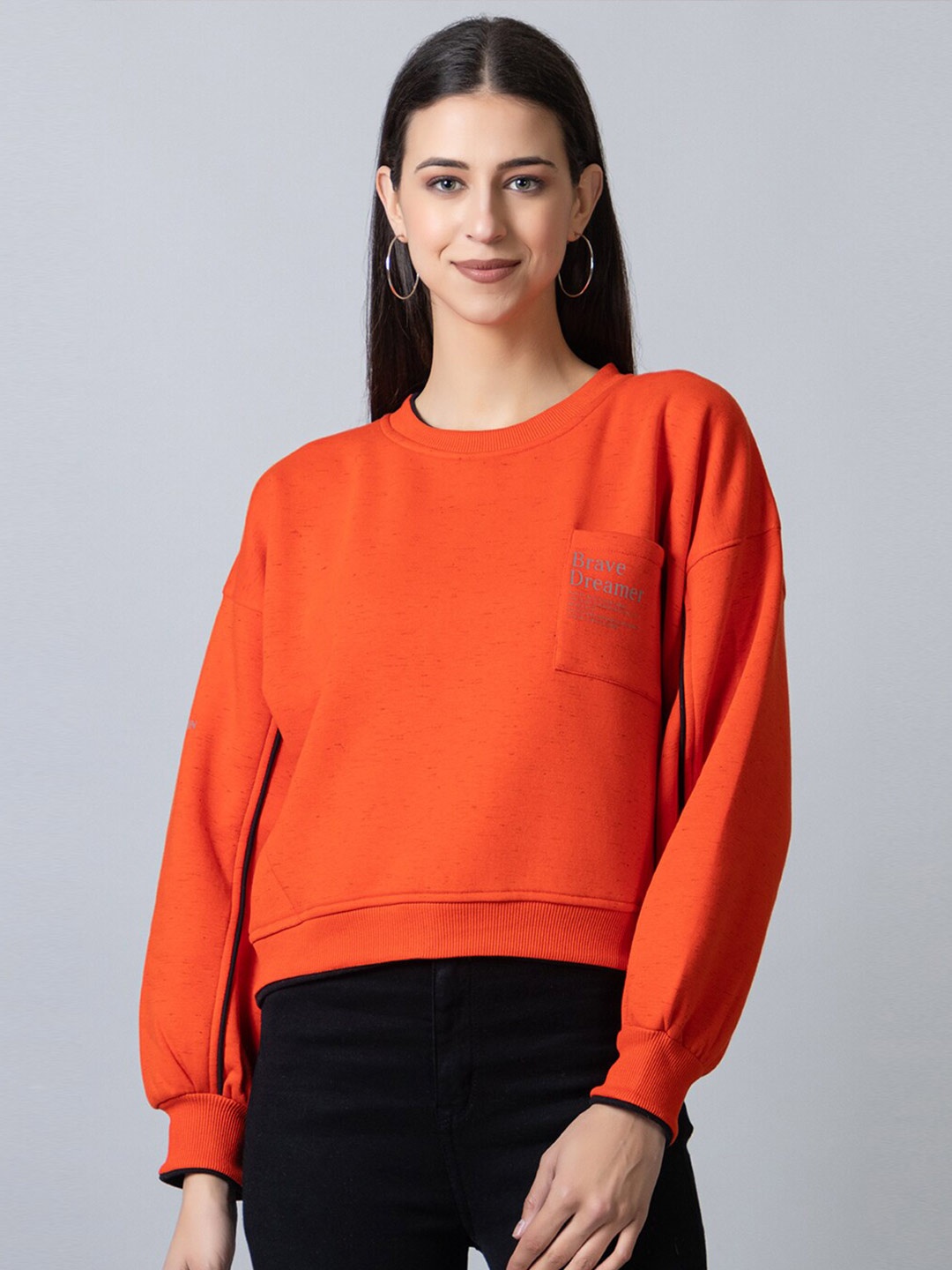 

FEMEA Women Drop Shoulder Fleece Sweatshirt, Orange