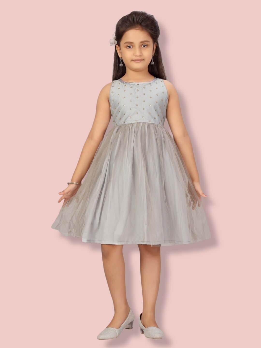 

Aarika Girls Embellished Sleeveless Fit And Flare Dress, Grey