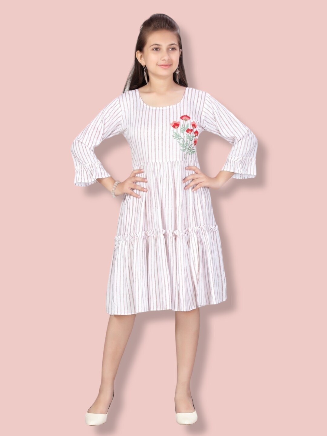 

Aarika Girls Striped A-Line Cotton Dress, White