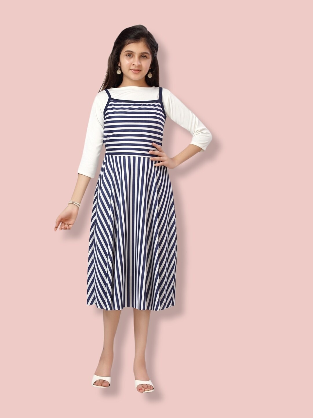 

Aarika Striped Midi Dress, Navy blue