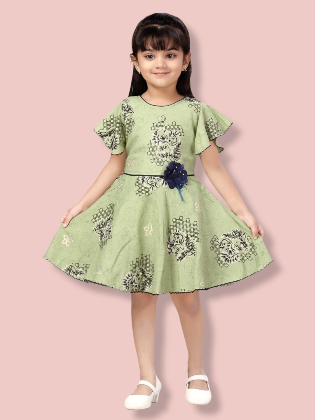 

Aarika Girls Floral Cotton Dress, Green