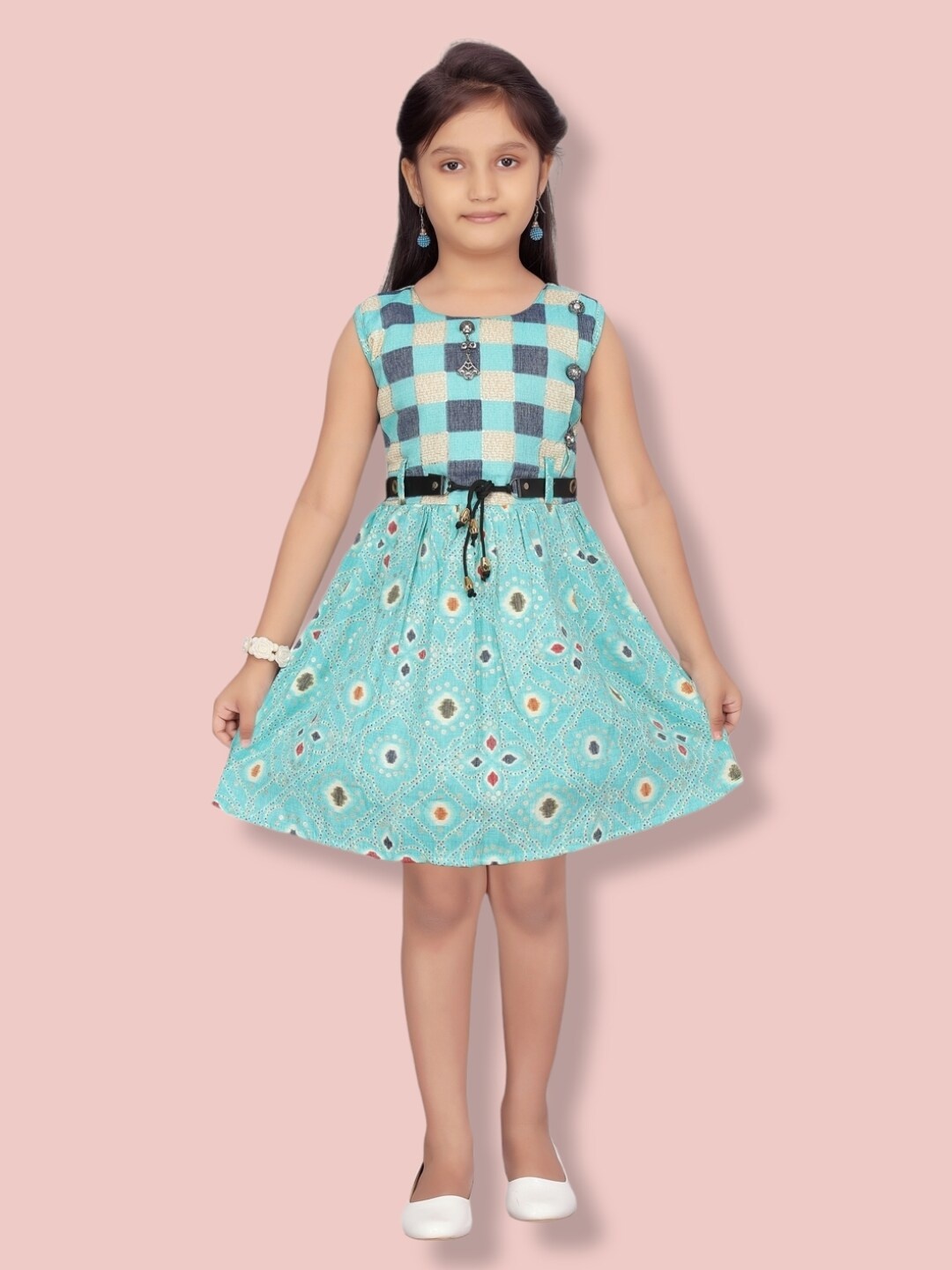 

Aarika Checked A-Line Cotton Dress, Blue