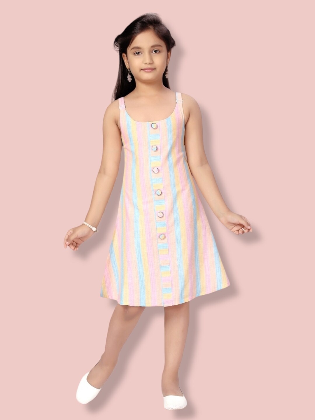 

Aarika Striped A-Line Cotton Dress, Pink