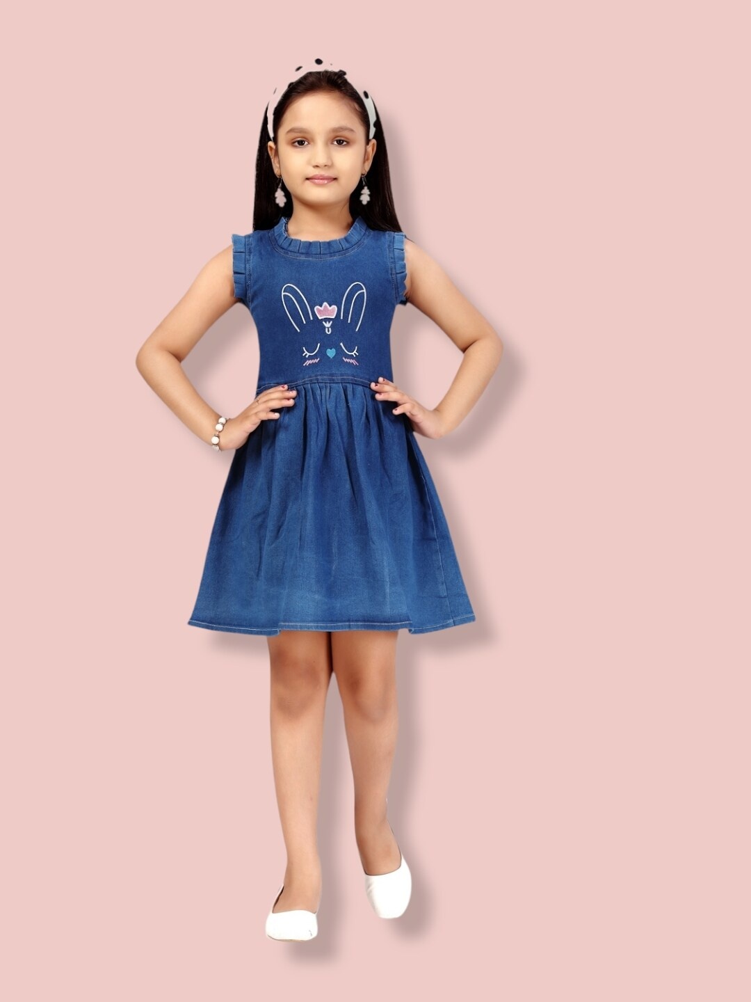 

Aarika Round Neck Denim Dress, Blue
