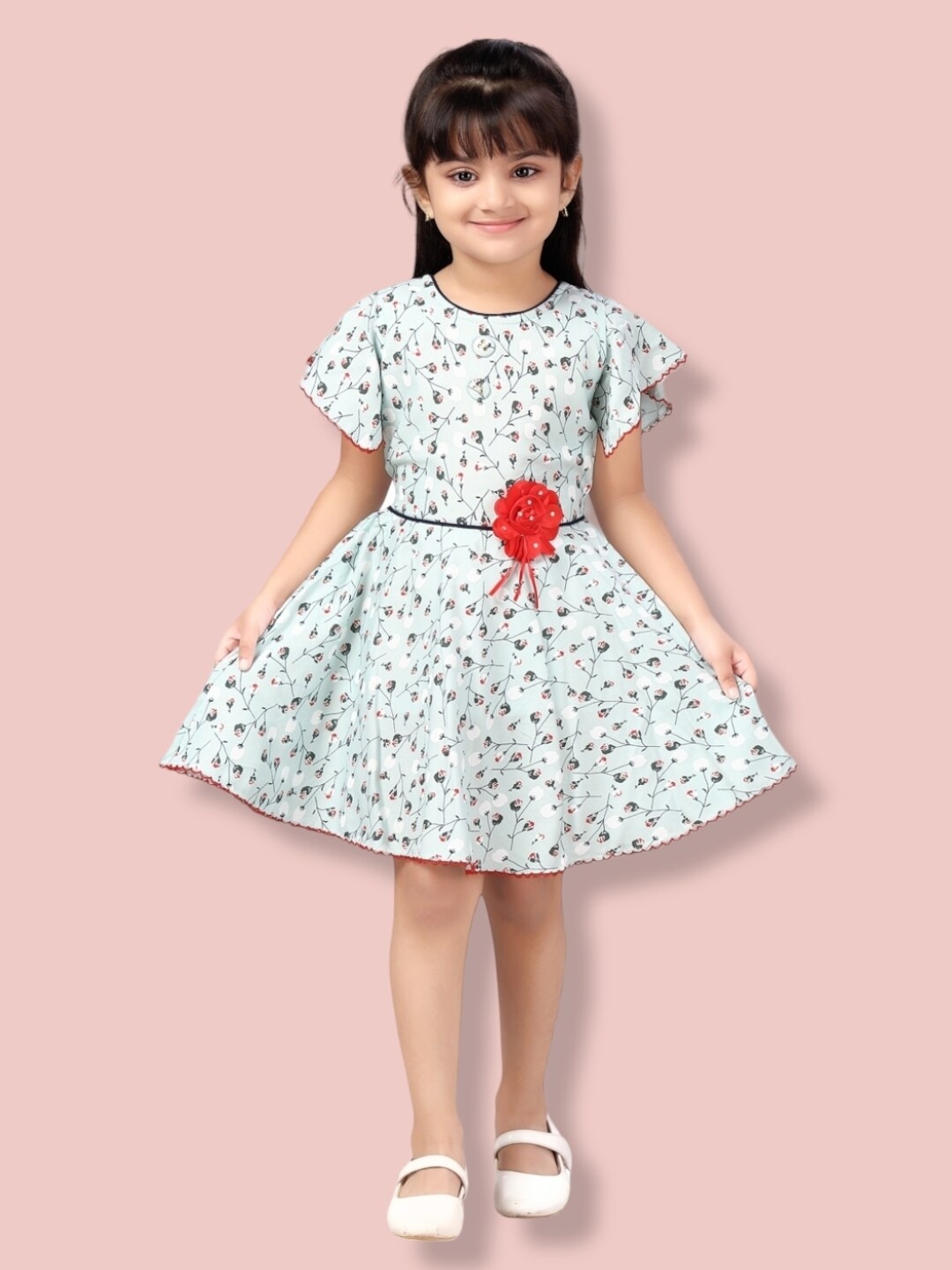 

Aarika Girls Floral Cotton Dress, Turquoise blue