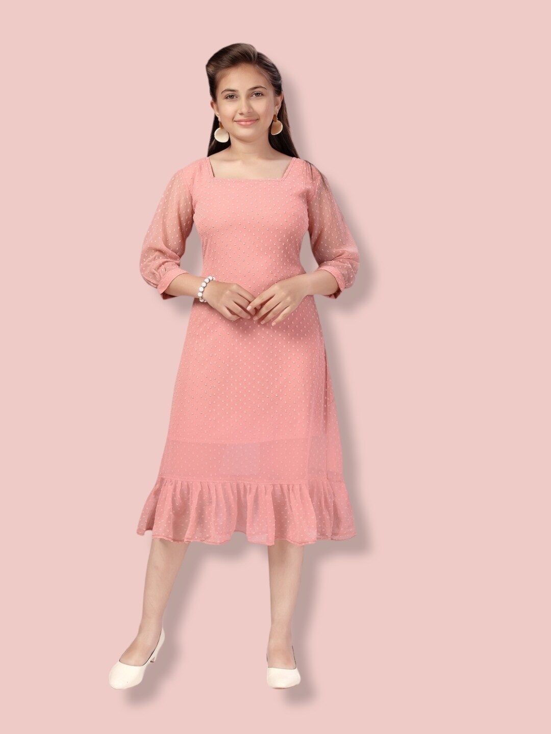 

Aarika Square Neck A-Line Dress, Peach