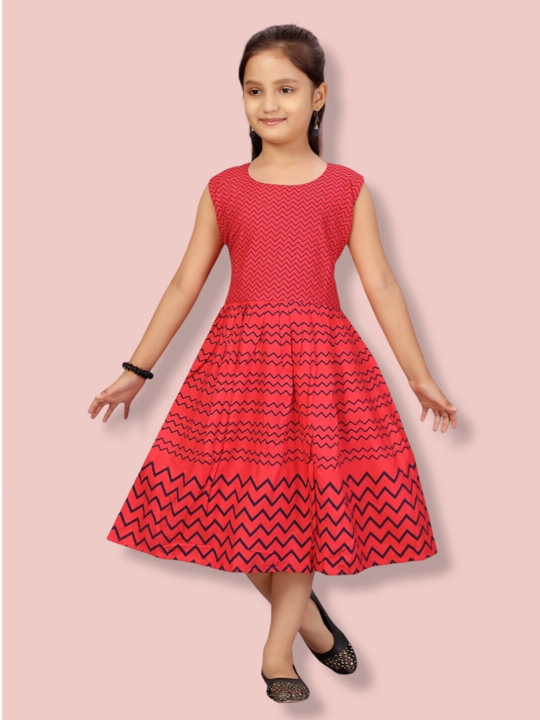 

Aarika A-Line Midi Cotton Dress, Red