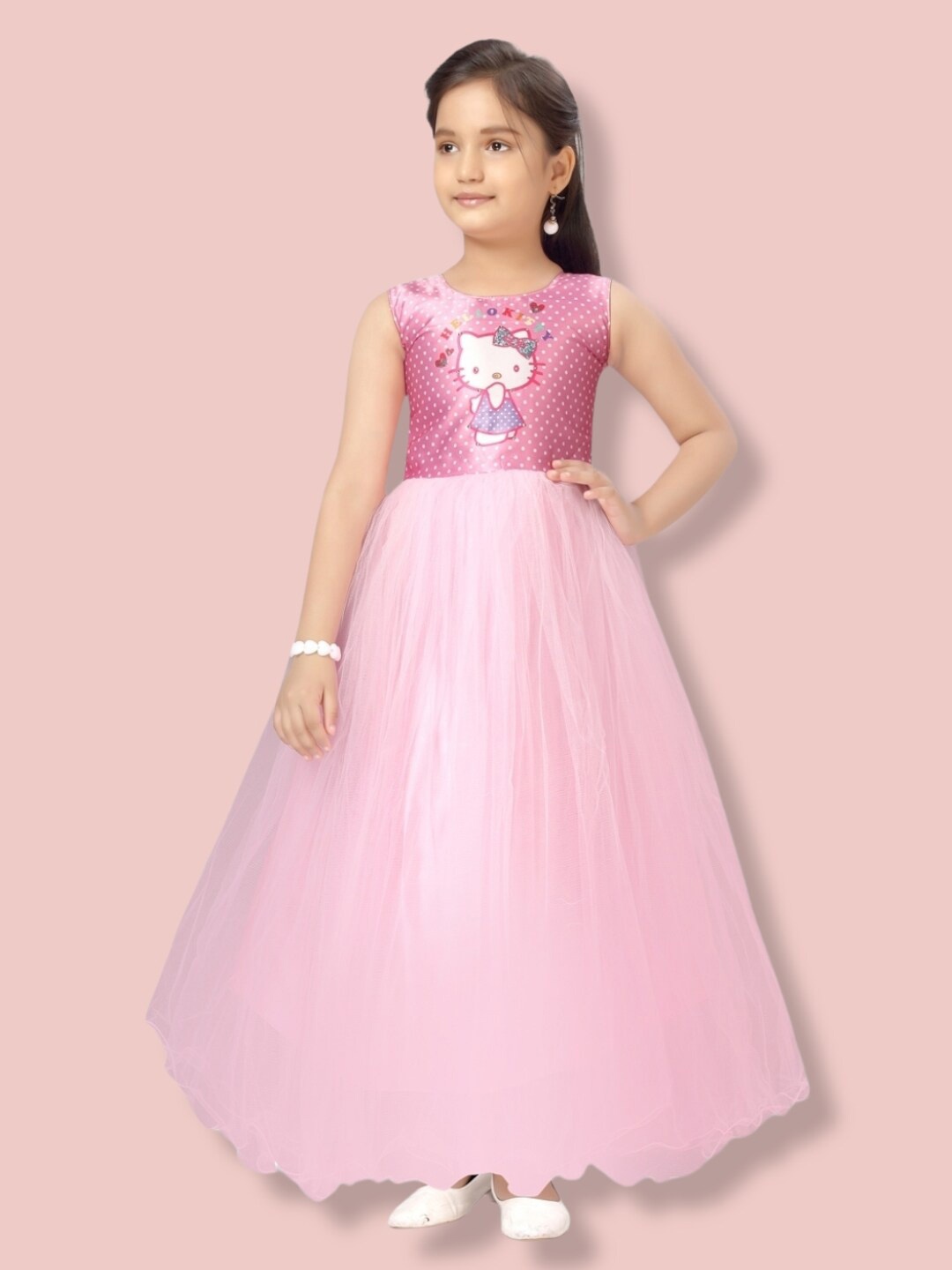 

Aarika Girls Net Maxi Dress, Pink