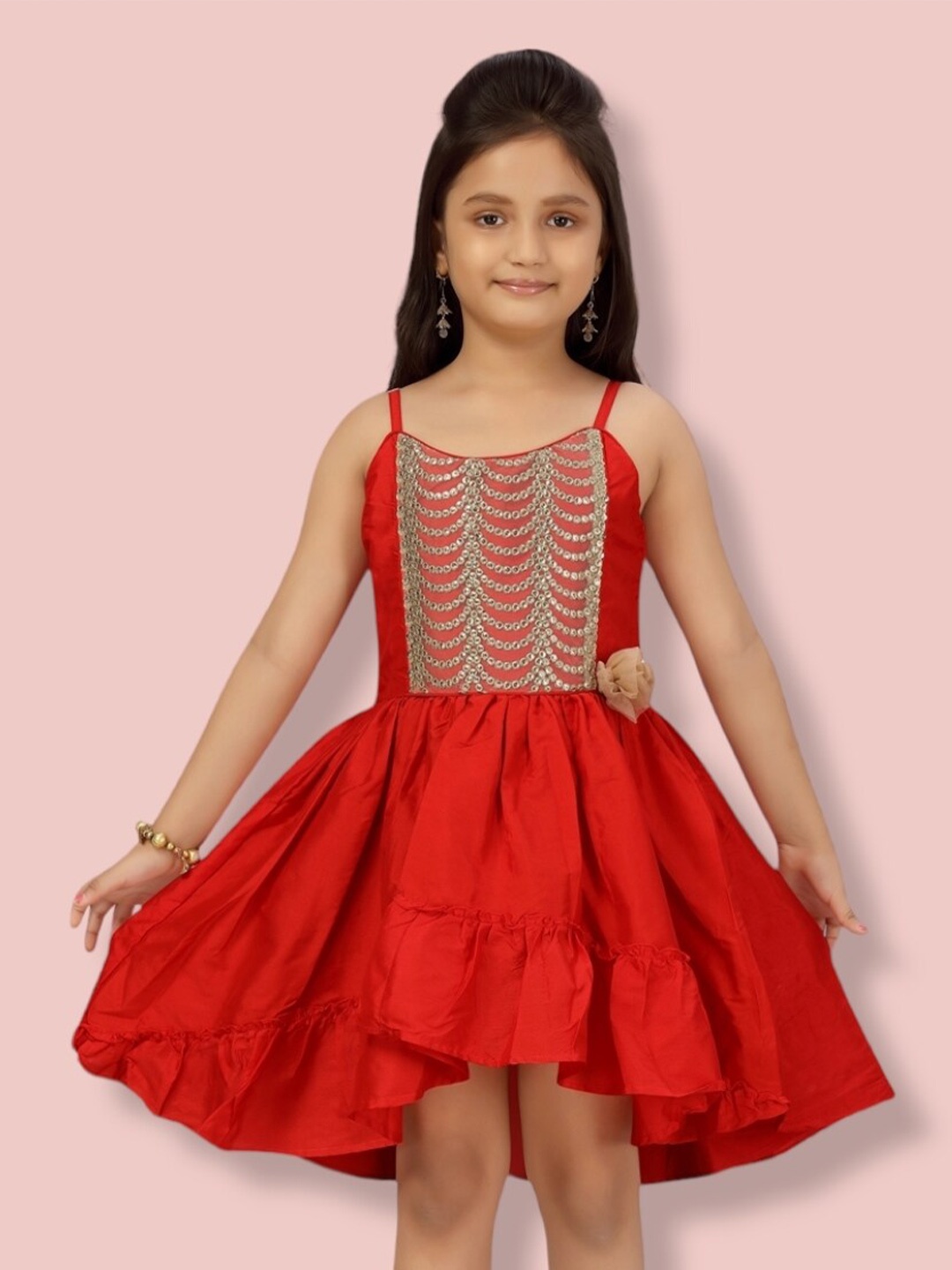 

Aarika Embellished Silk Dress, Red