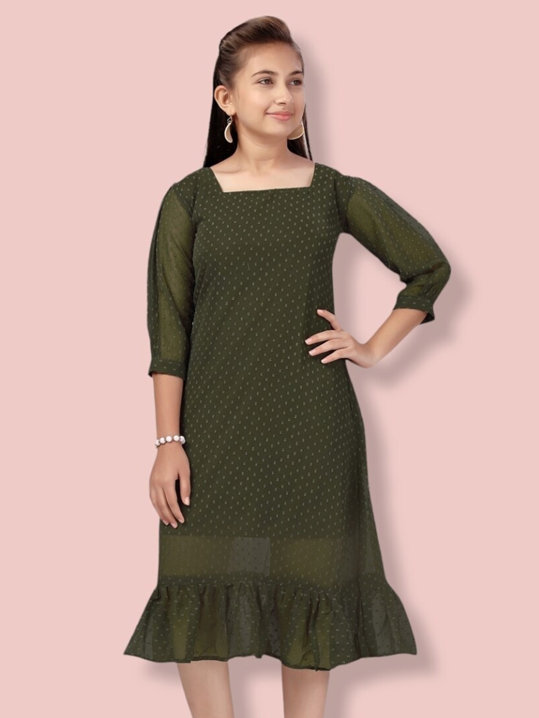 

Aarika Girls Georgette A-Line Midi Dress, Olive
