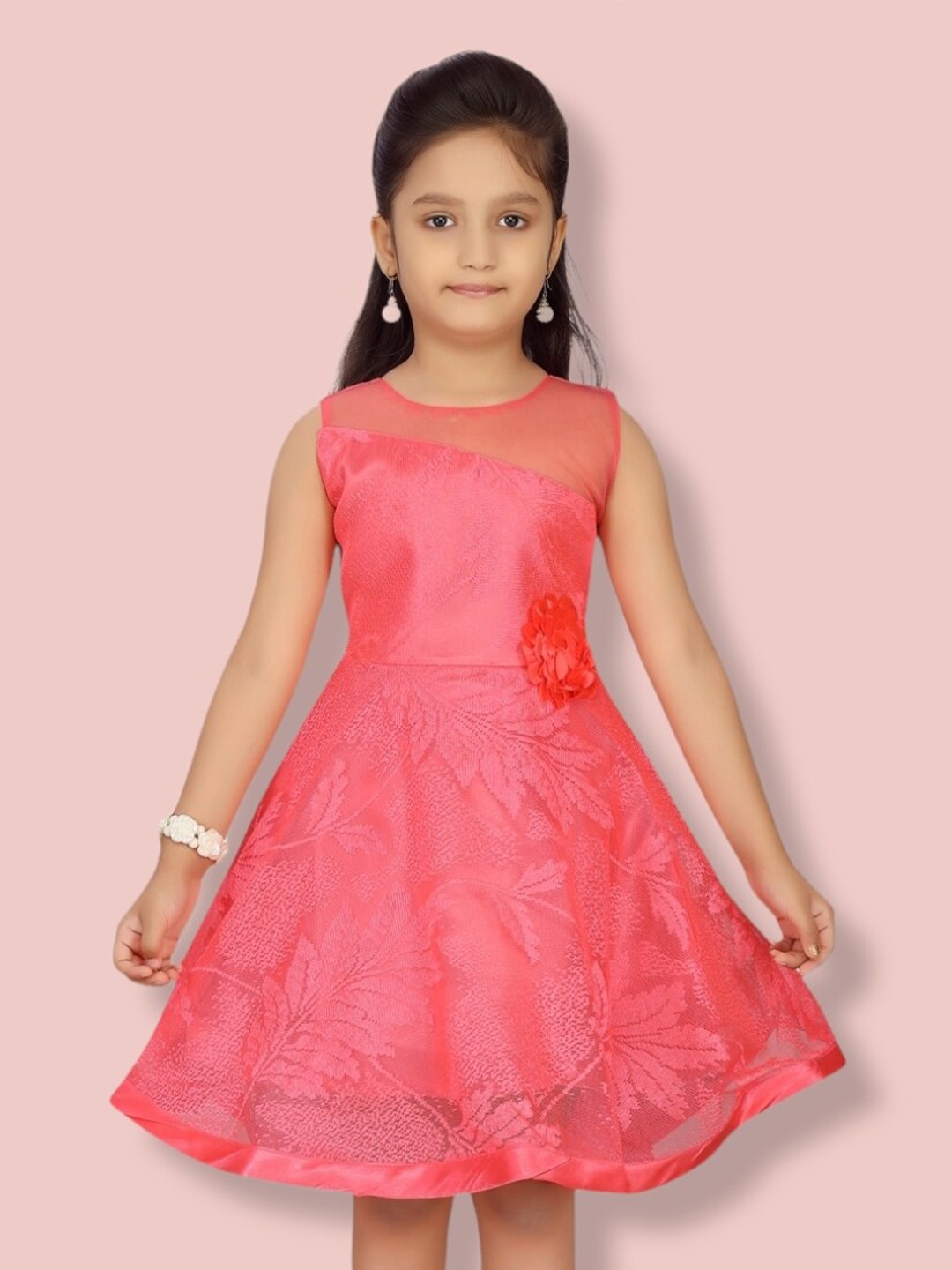 

Aarika Girls Self Design Net Dress, Pink