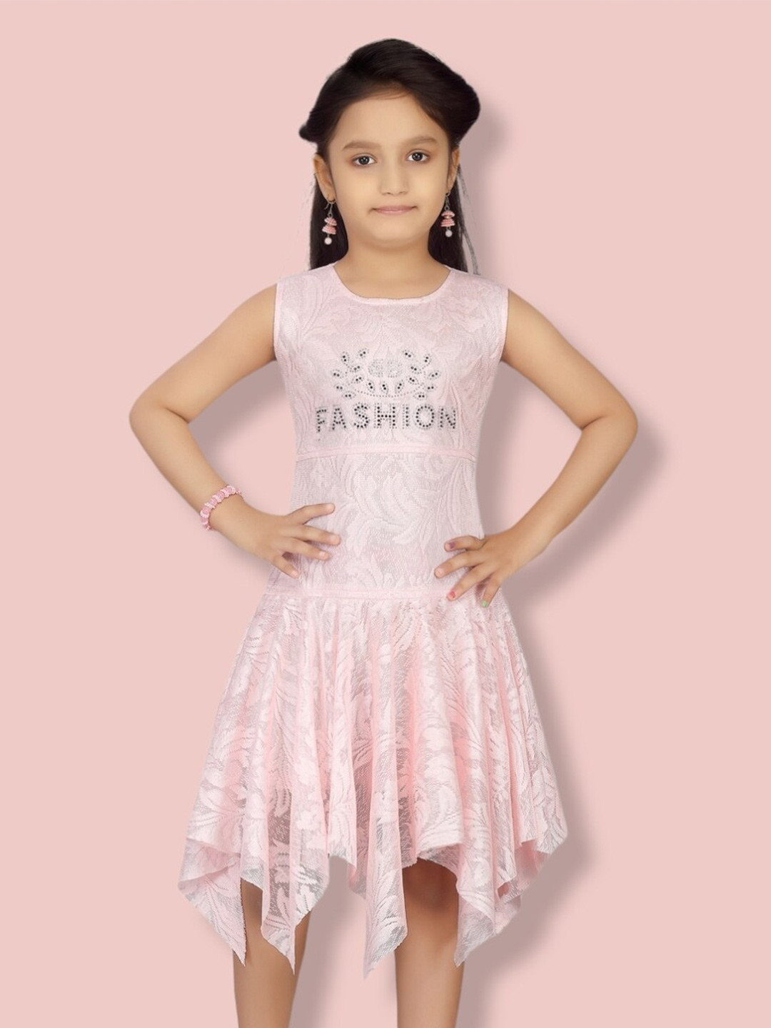 

Aarika Girls Round Neck Net Dress, Pink