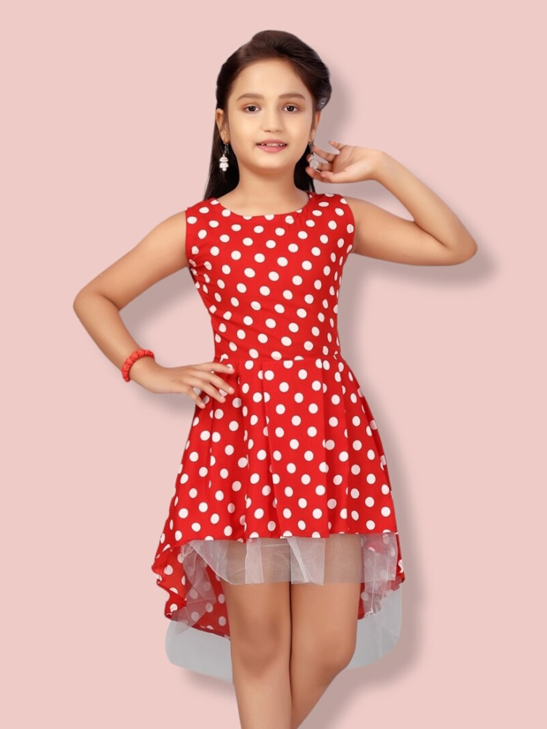 

Aarika Girls Round Neck Dress, Red