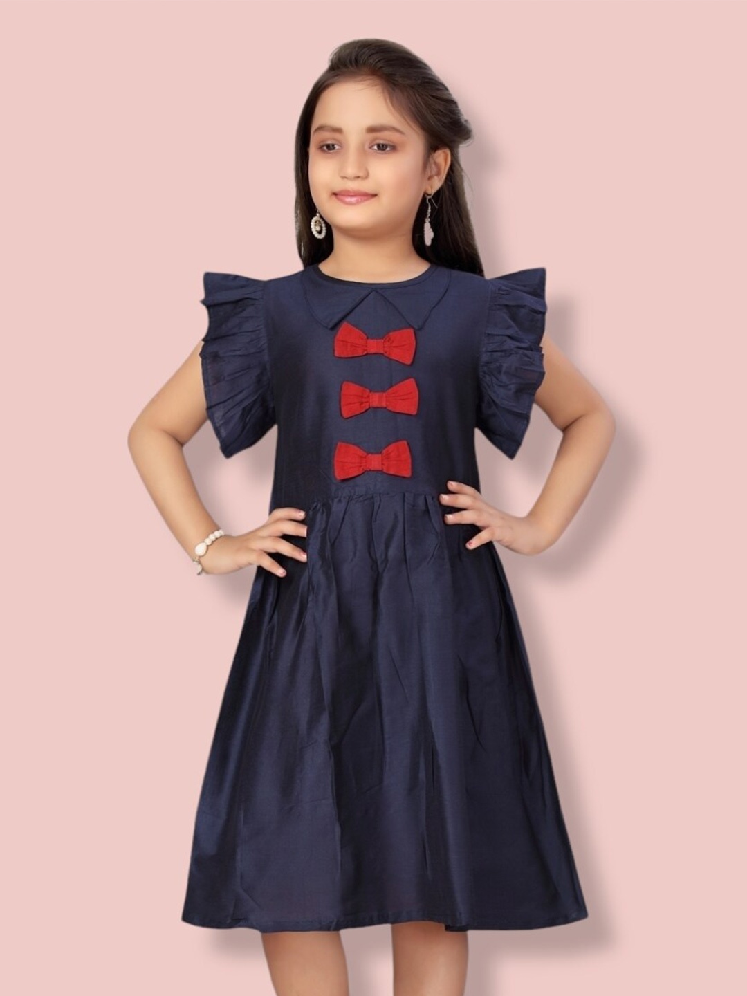 

Aarika Girls Peter Pan Collar Dress, Navy blue