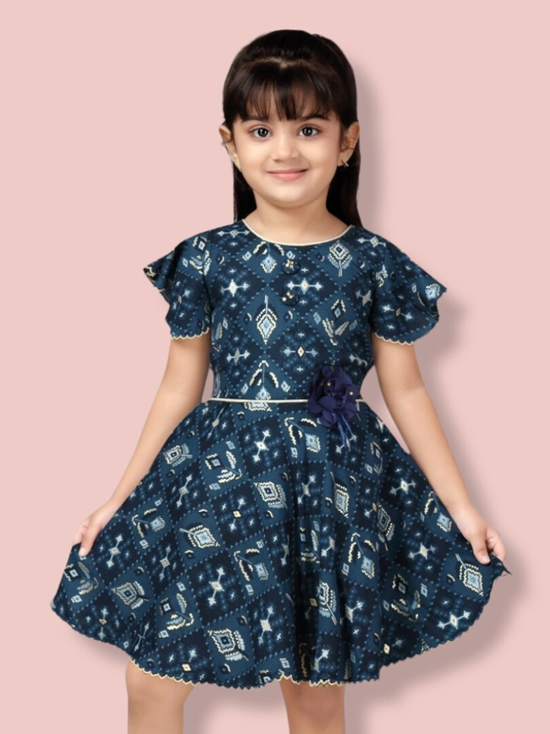 

Aarika Floral Print Fit & Flare Cotton Dress, Blue