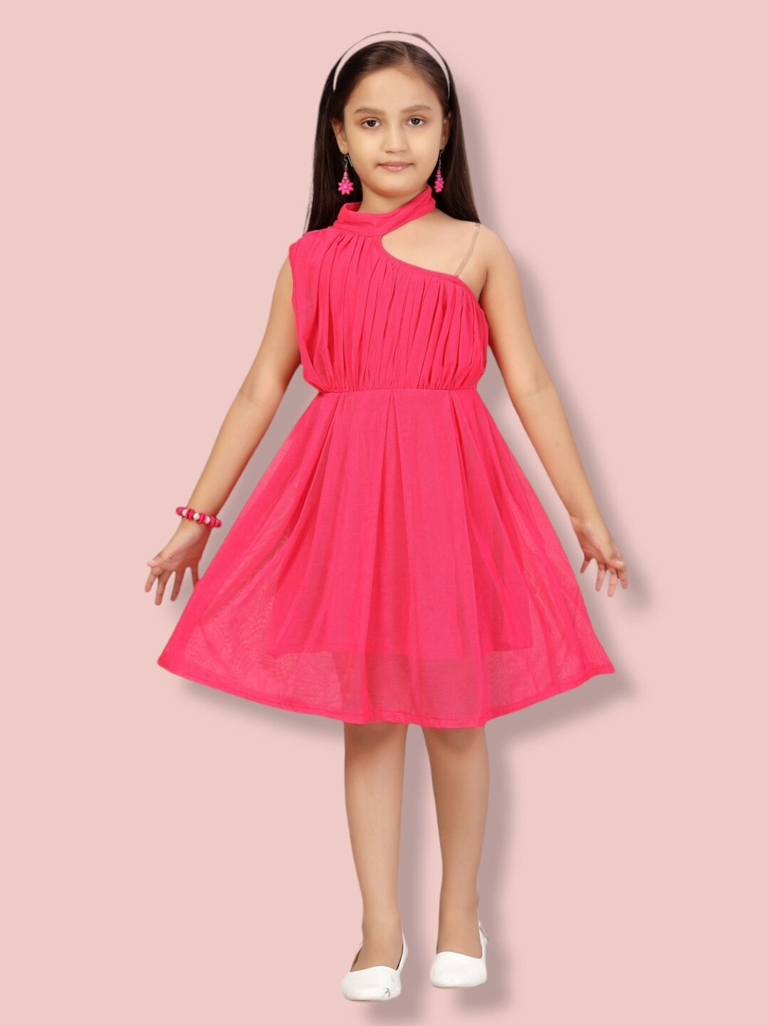 

Aarika One Shoulder Net Dress, Pink
