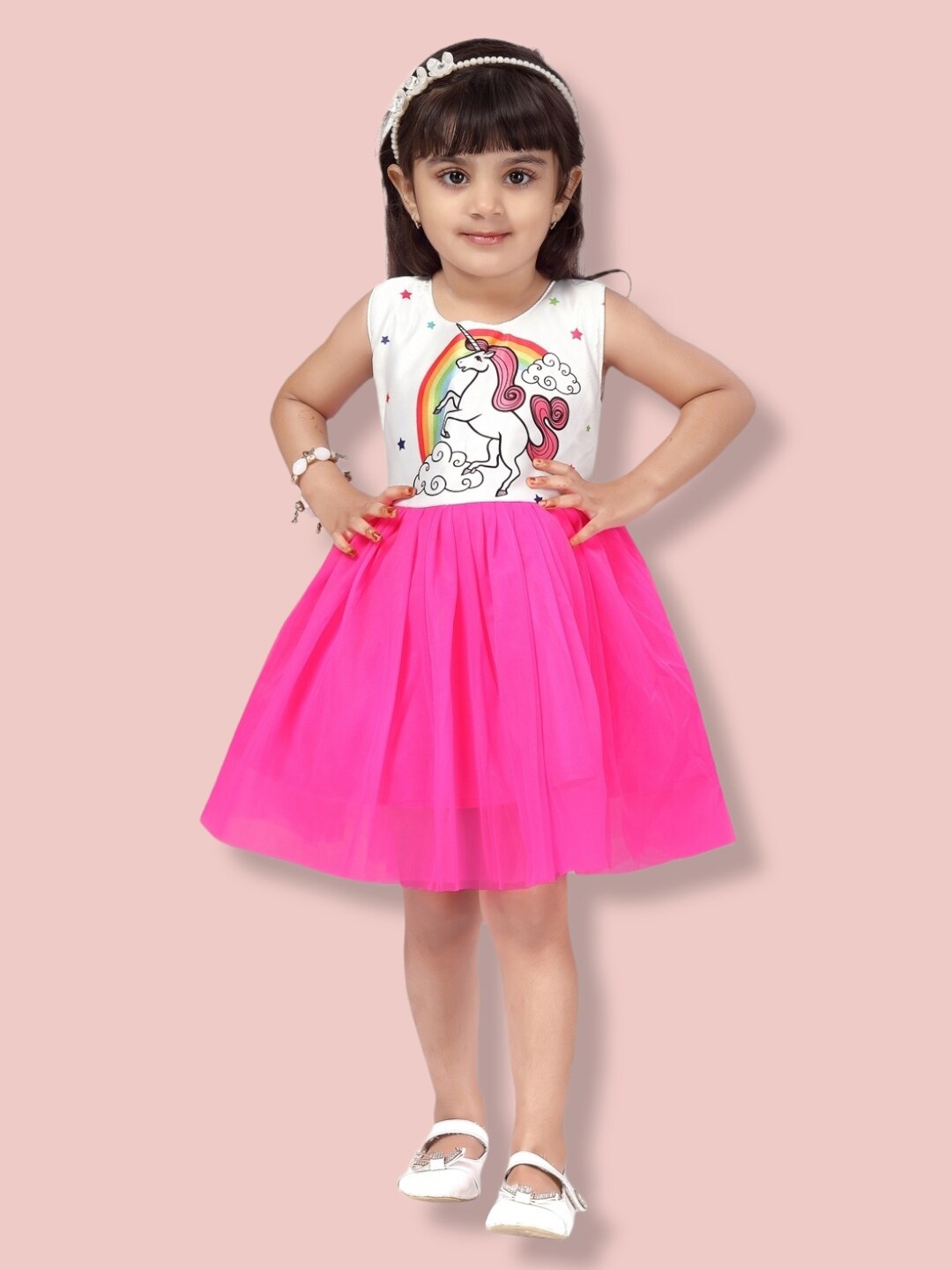 

Aarika Girls Net Dress, Pink