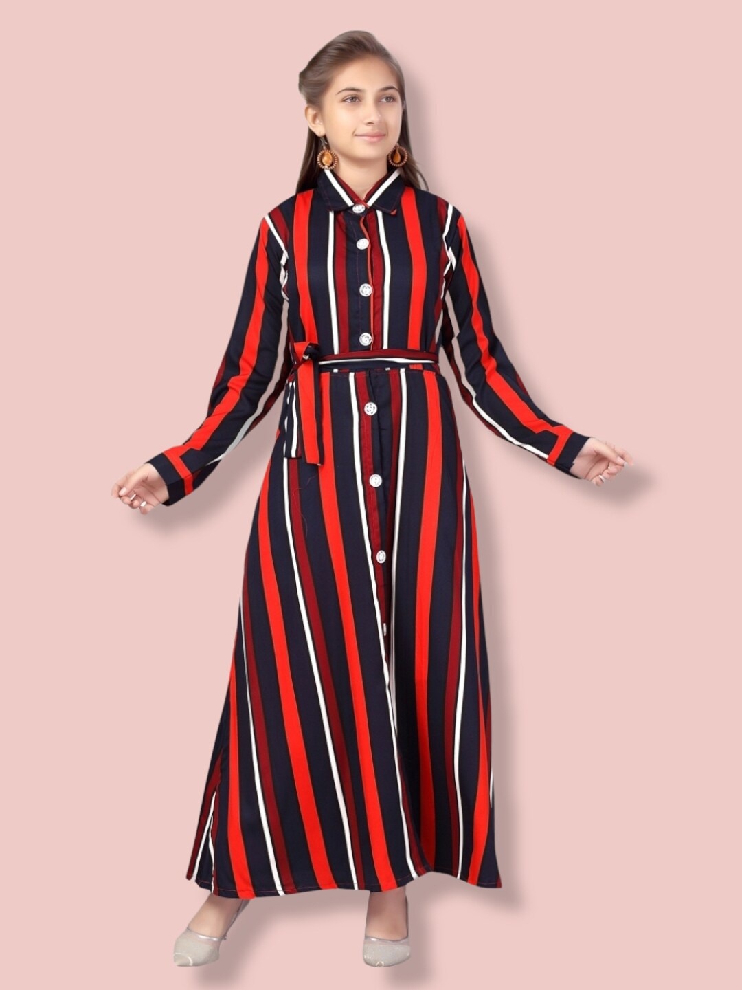 

Aarika Striped A-Line Maxi Dress, Red