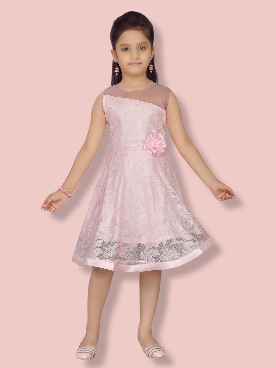 

Aarika Girls Floral Net Dress, Pink