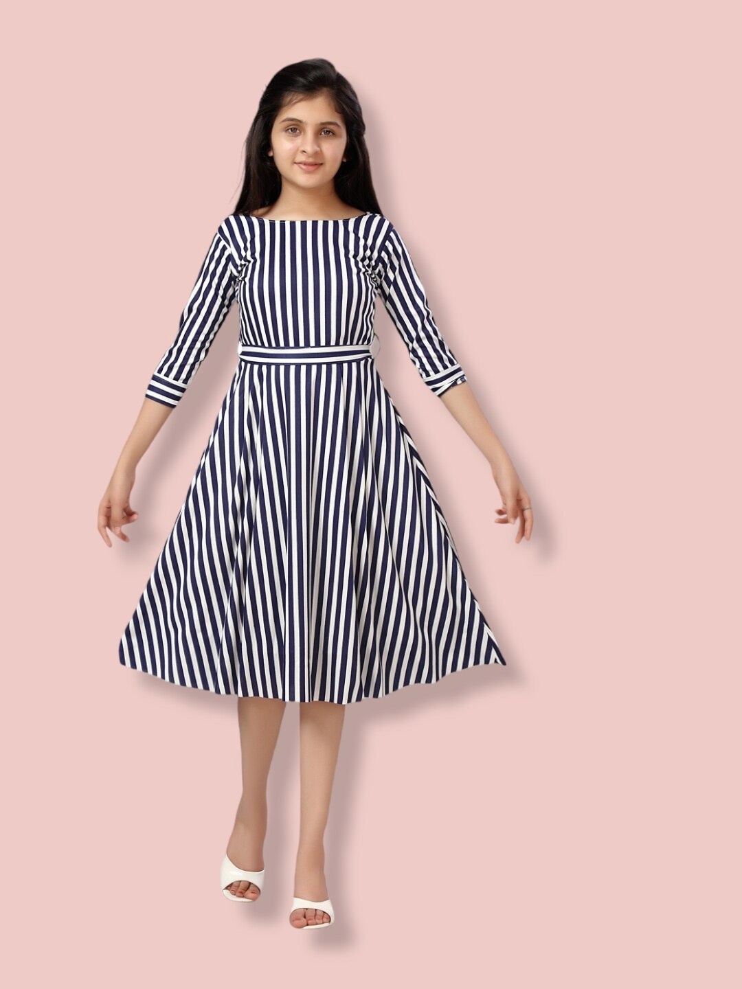 

Aarika Striped A-Line Dress, Navy blue