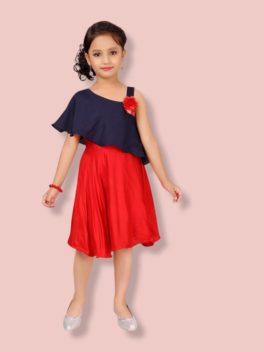 

Aarika Colourblocked One Shoulder Cotton Dress, Navy blue