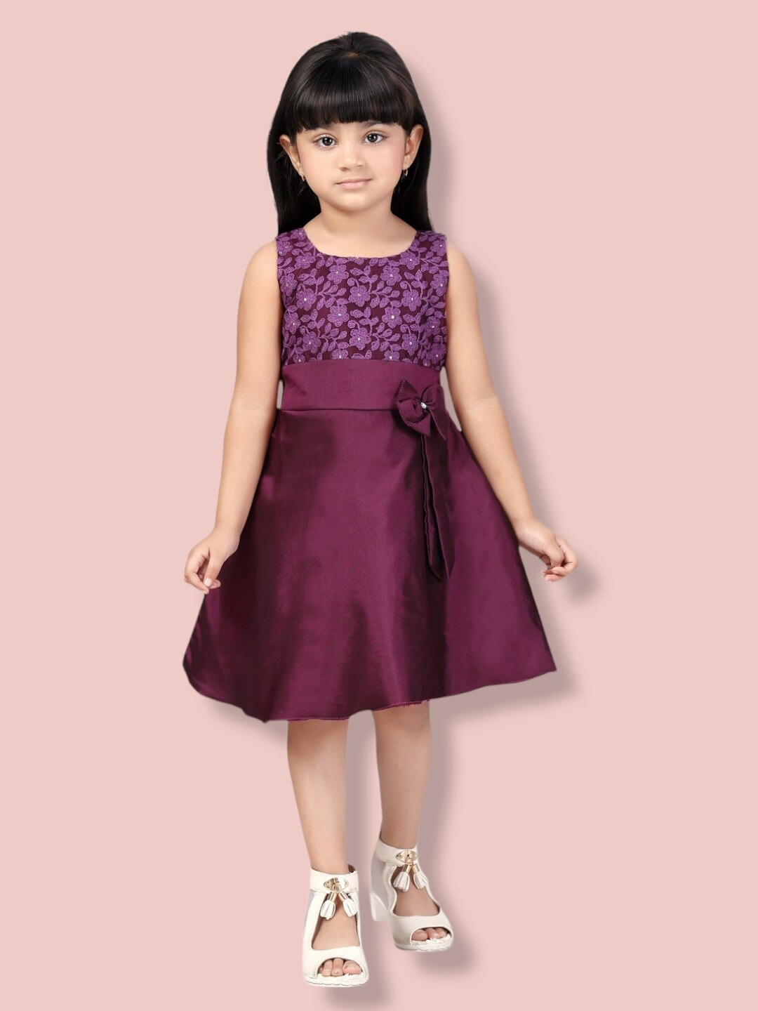 

Aarika Girls Floral Embroidered Net Dress, Purple