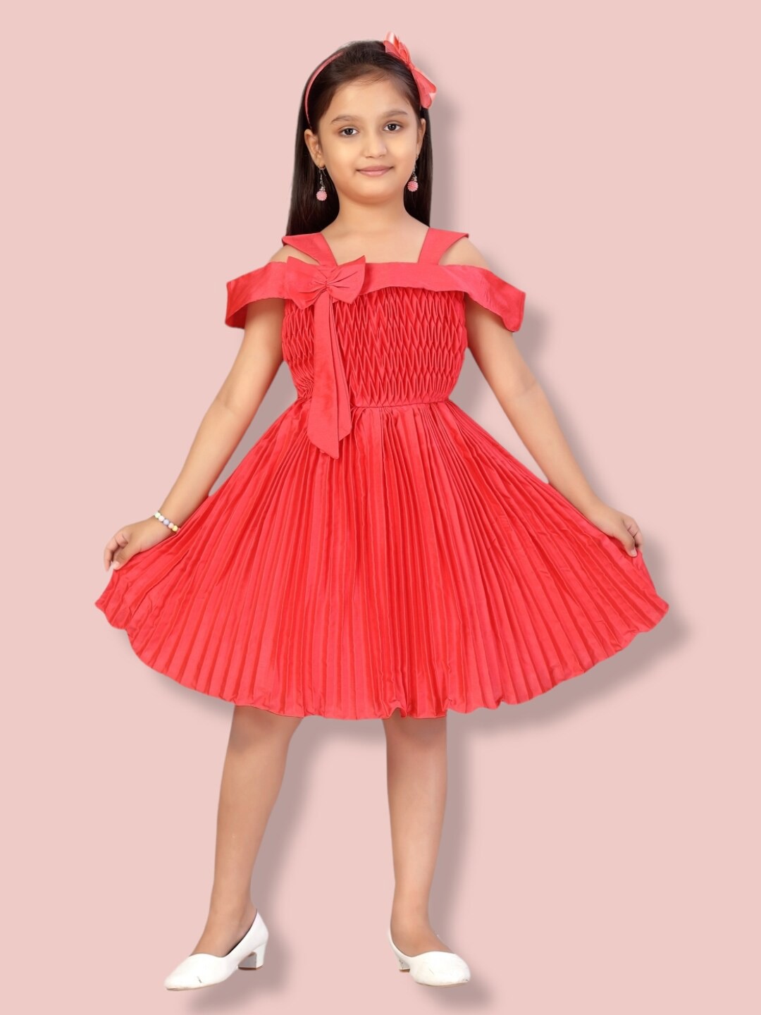

Aarika Accordion Pleats Satin Dress, Peach