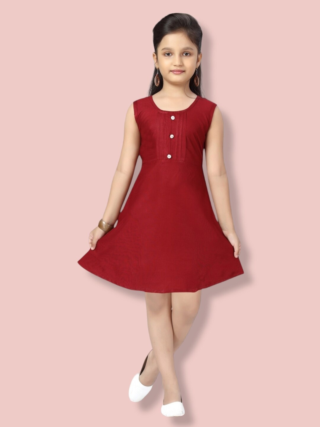 

Aarika Round Neck A-Line Cotton Dress, Maroon