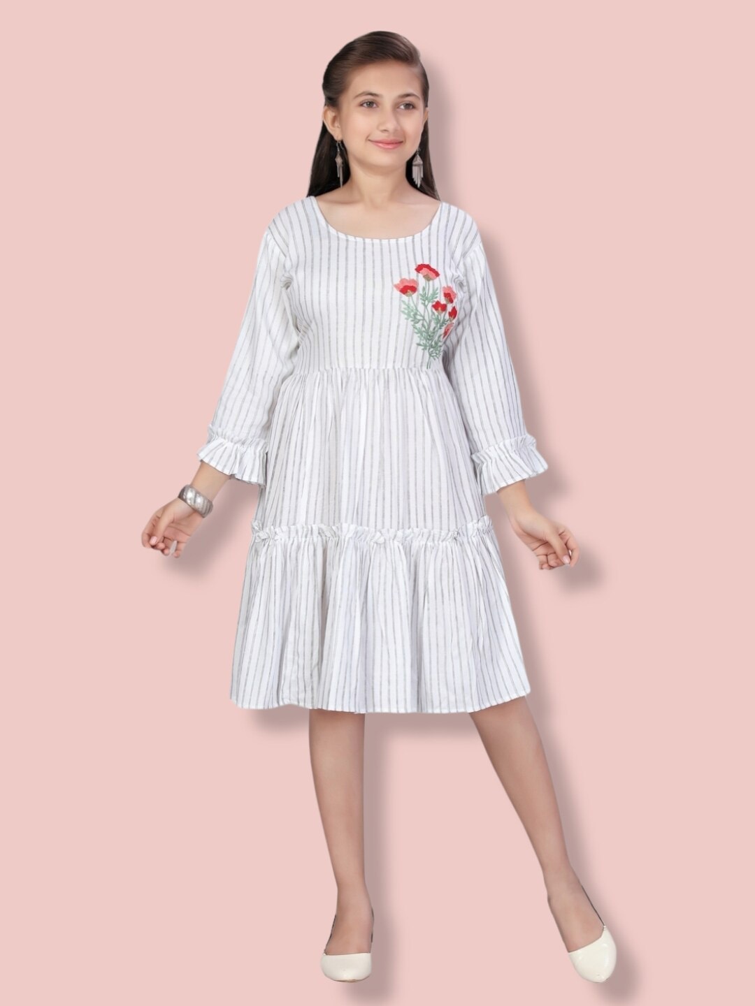 

Aarika Striped A-Line Cotton Dress, Off white