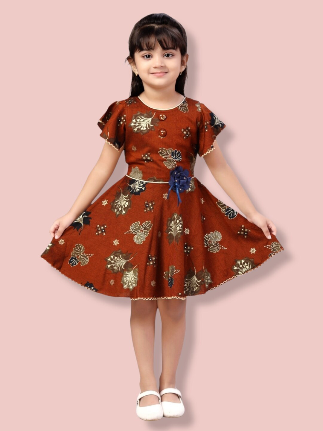 

Aarika Girls Floral Cotton Dress, Maroon