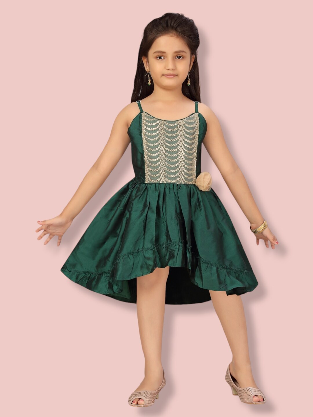 

Aarika Embellished Satin Dress, Green