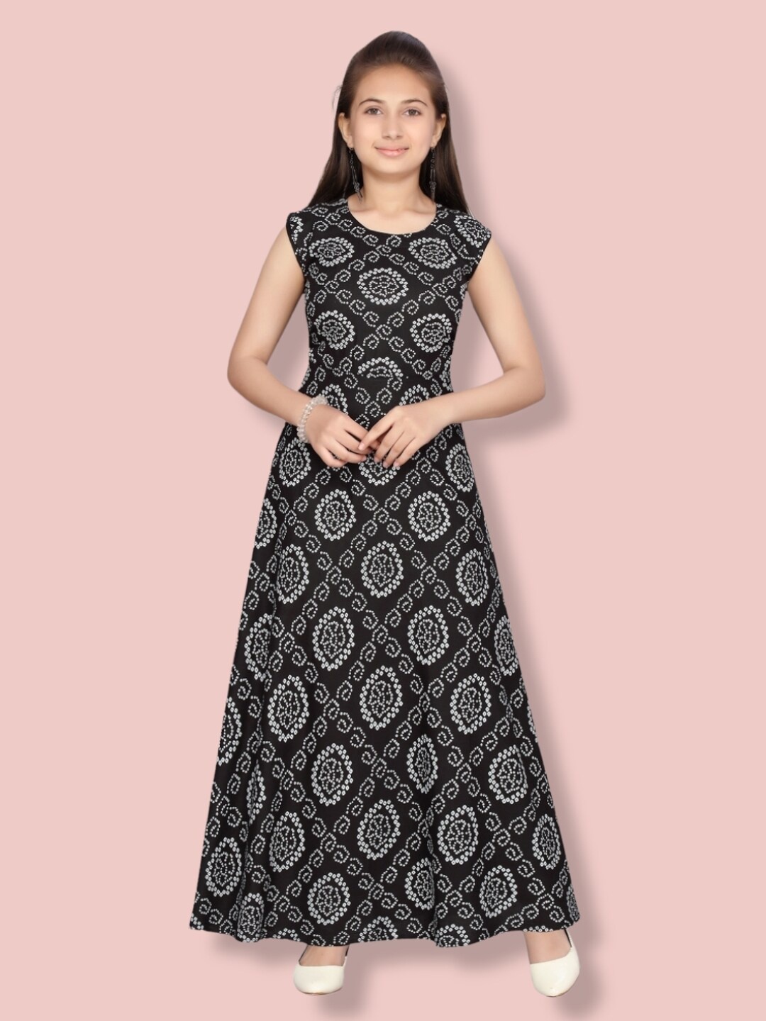 

Aarika Girls Ethnic Motifs Maxi Cotton Dress, Black