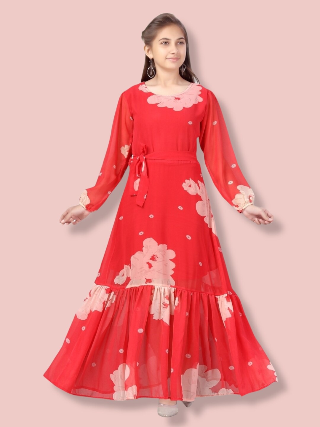 

Aarika Girls Floral Georgette Maxi Dress, Red