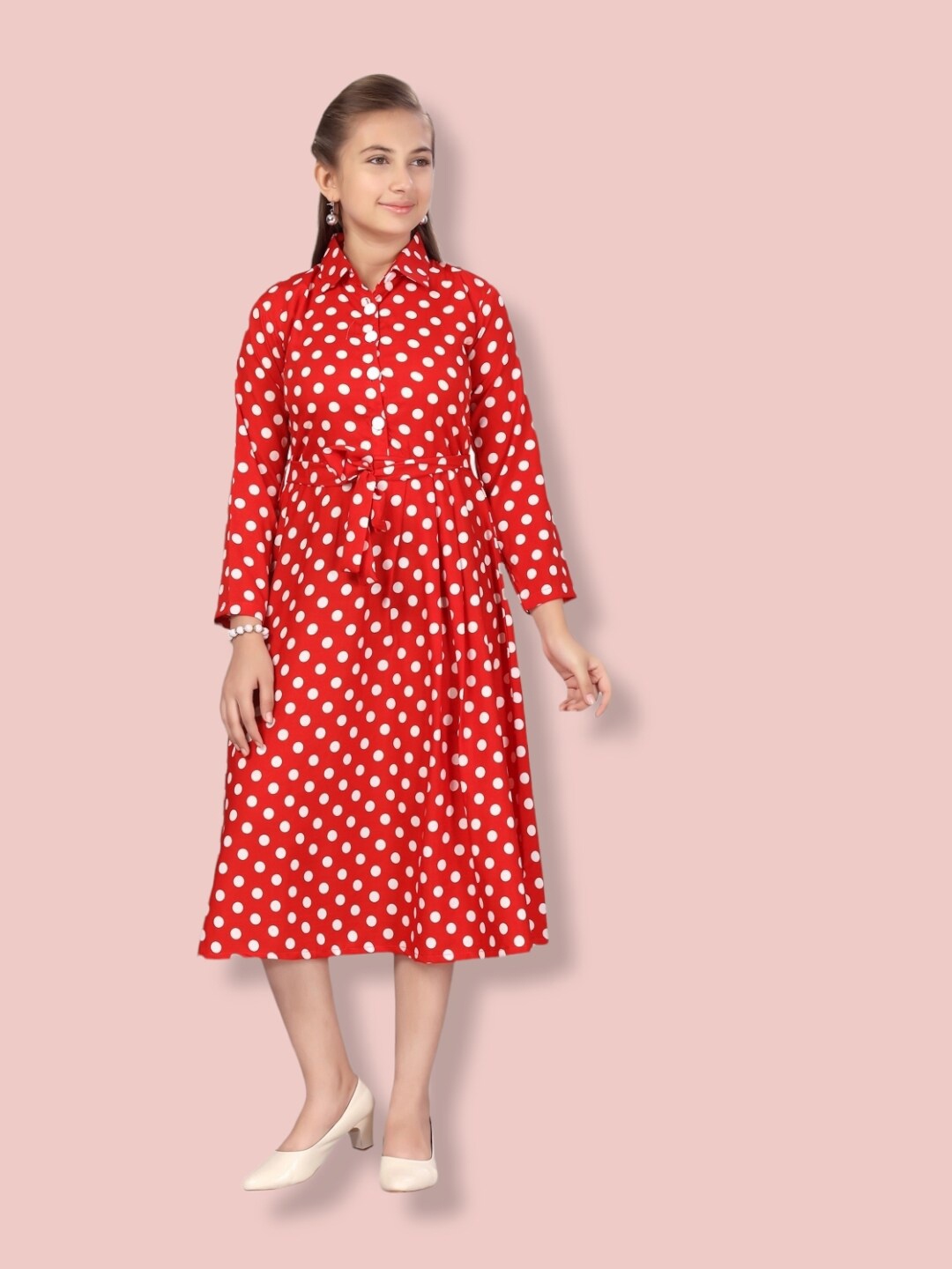 

Aarika Girls Shirt Midi Dress, Red