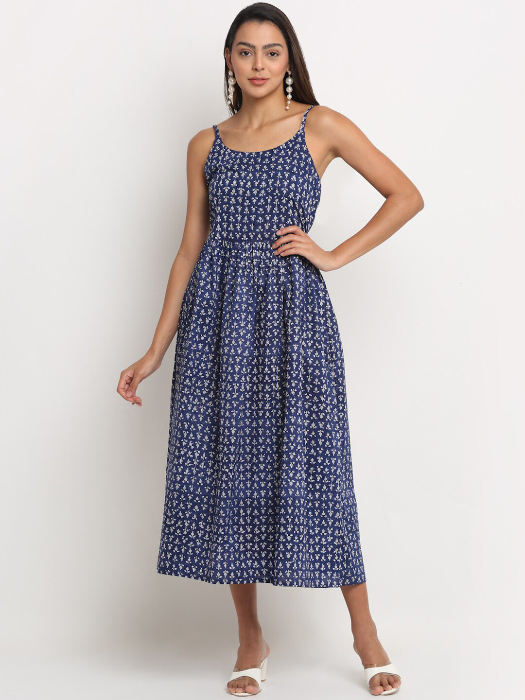 

KALINI Ethnic Motifs Printed Cotton Midi Dress, Blue