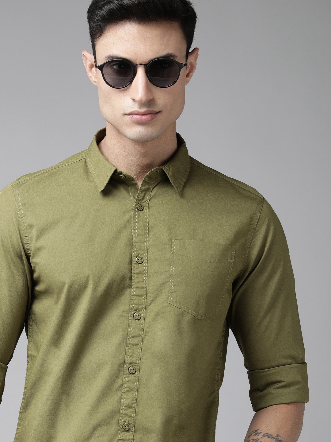 

BEAT LONDON by PEPE JEANS Slim Fit Pure Cotton Casual Shirt, Olive