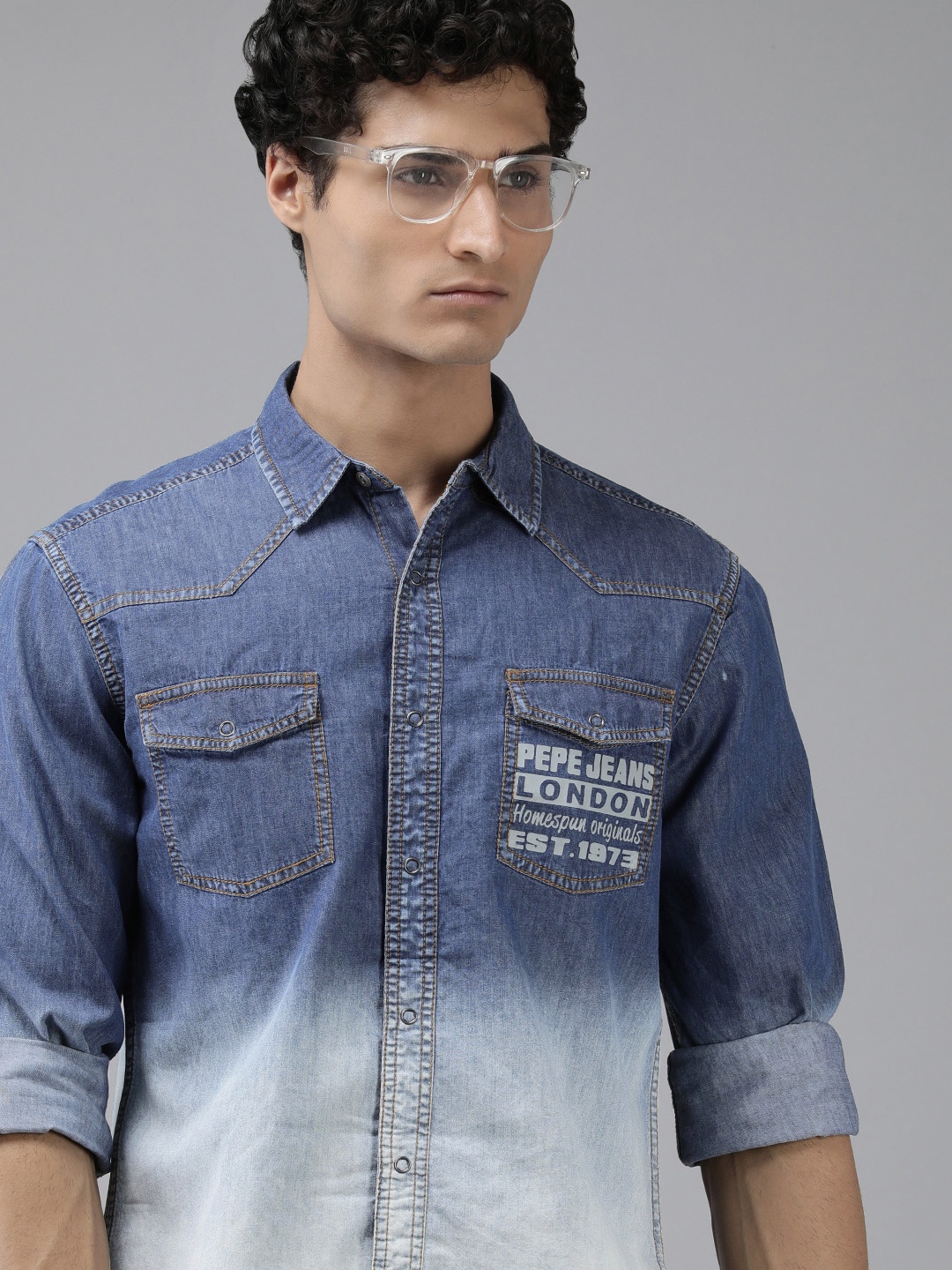 

BEAT LONDON by PEPE JEANS Slim Fit Colourblocked Pure Cotton Casual Shirt, Blue