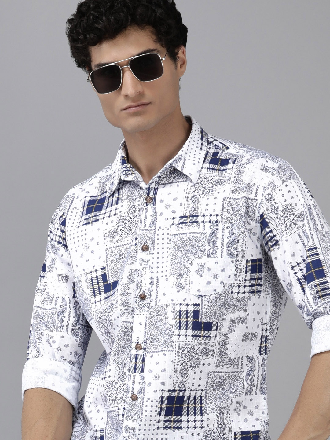 

BEAT LONDON by PEPE JEANS Men Pure Cotton Slim Fit Ethnic Printed Casual Shirt, White