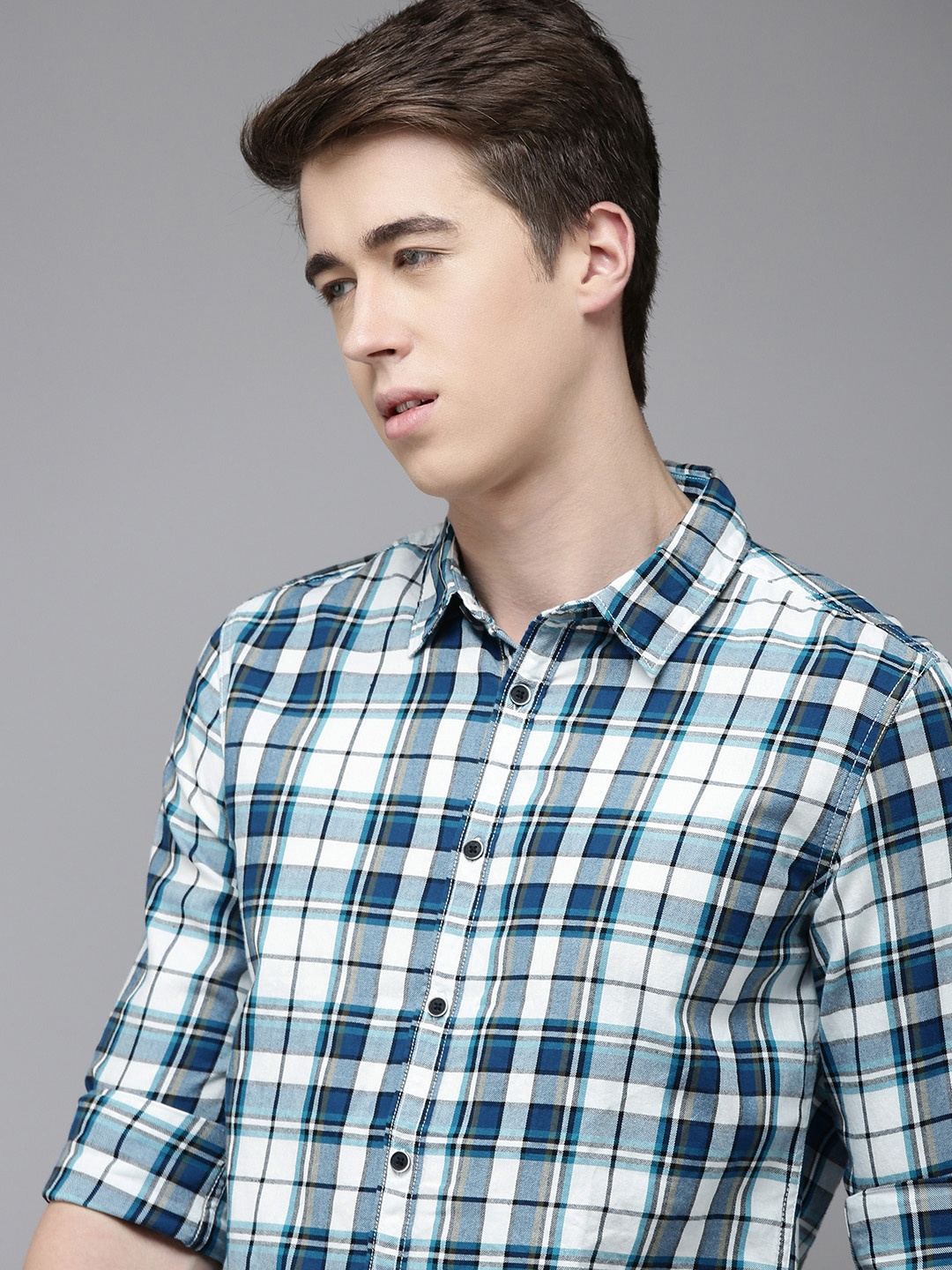 

BEAT LONDON by PEPE JEANS Slim Fit Pure Cotton Checked Casual Shirt, Teal