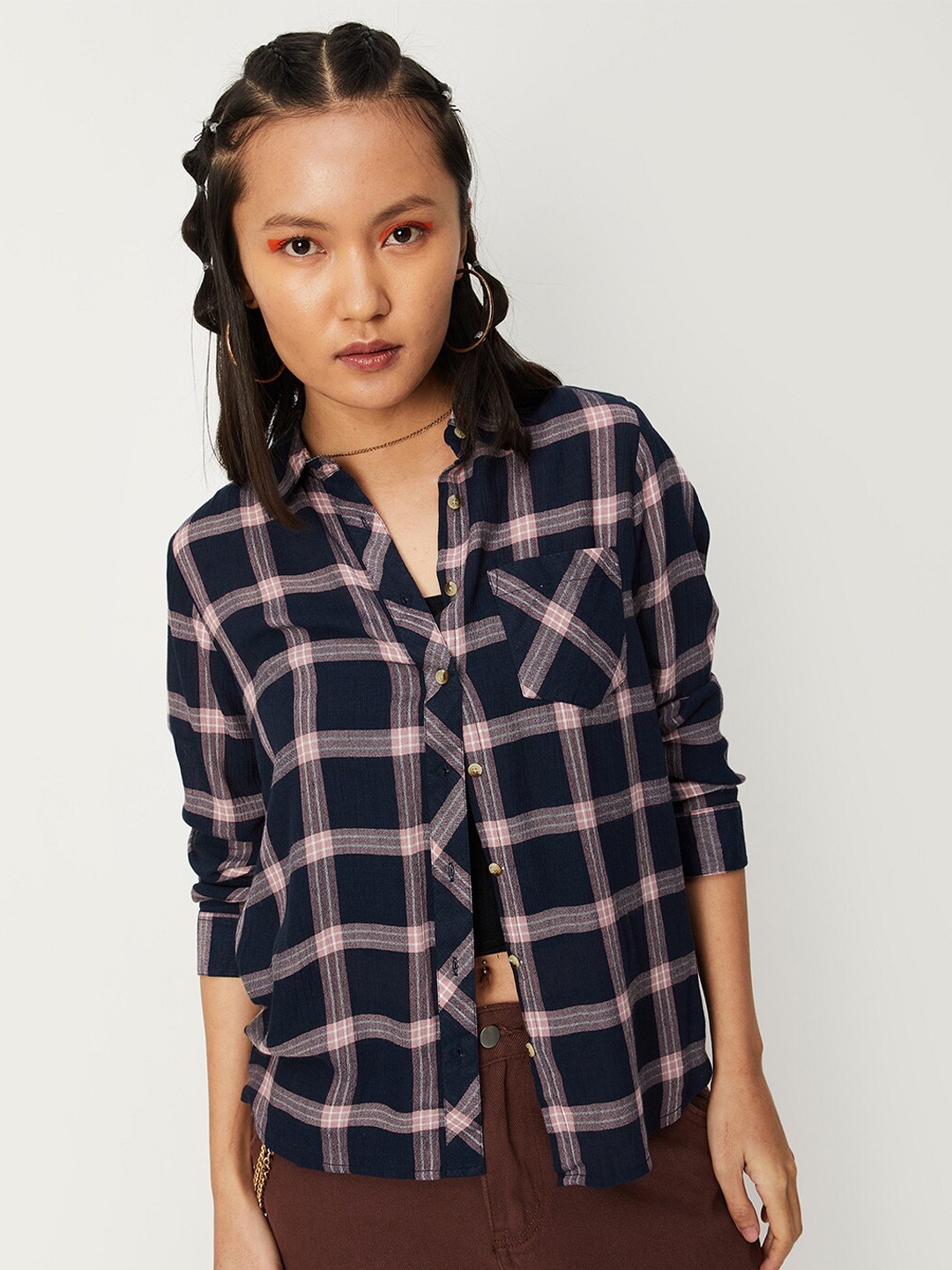 

max Women Tartan Checked Casual Shirt, Blue