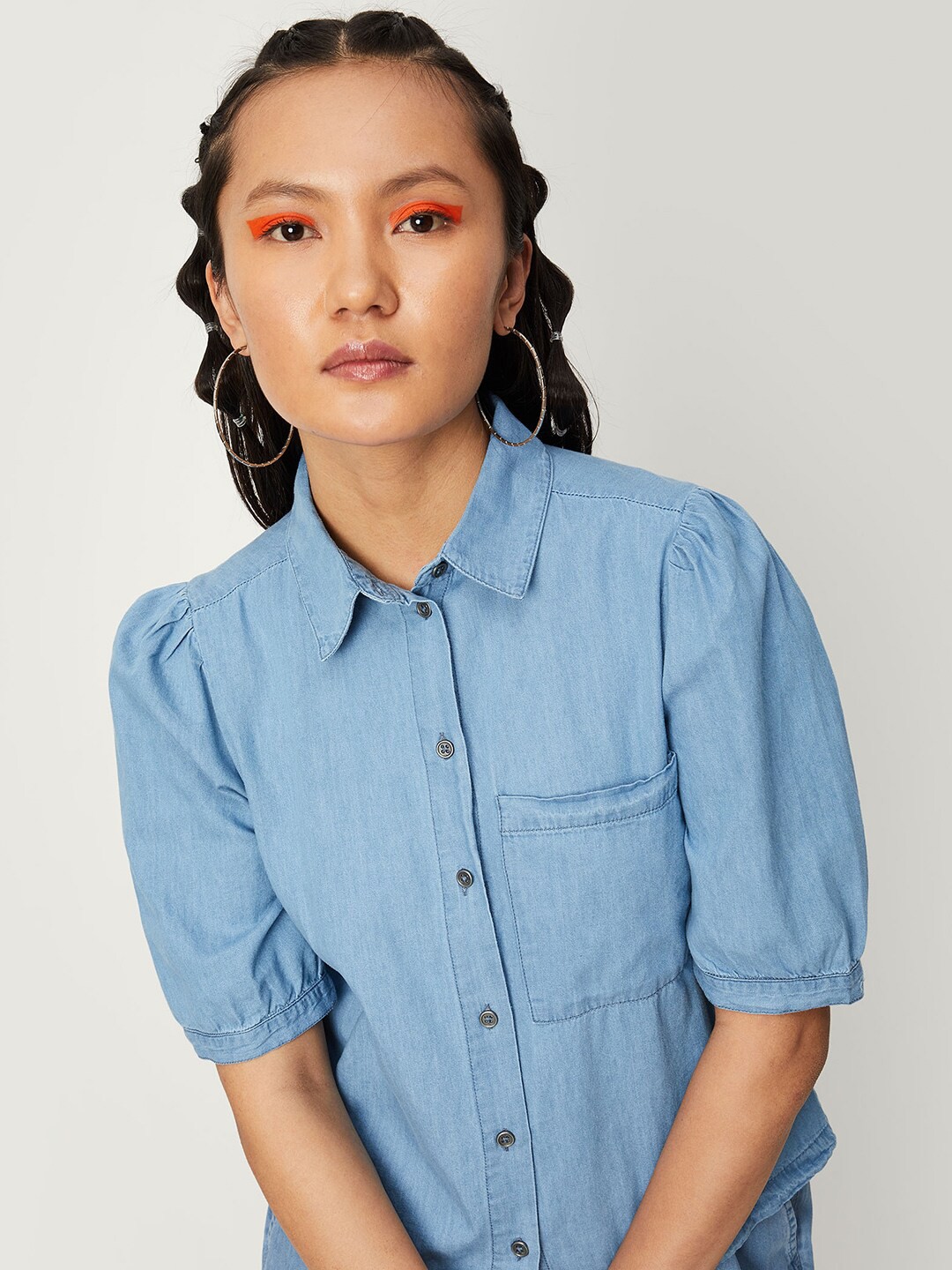 

max Women Casual Cotton Shirt, Blue