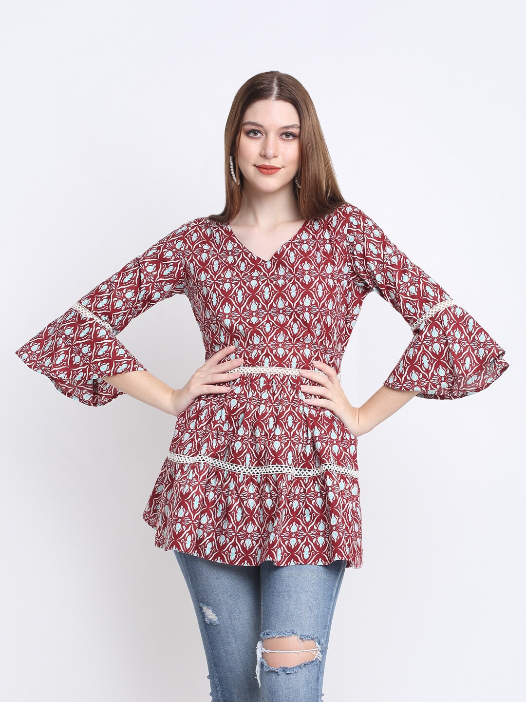 

KALINI Ethnic Printed Tunic, Maroon