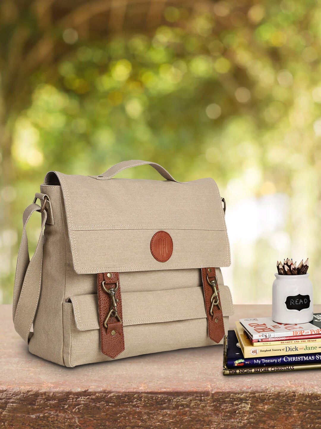 

Mona B Canvas Messenger Bag, Beige