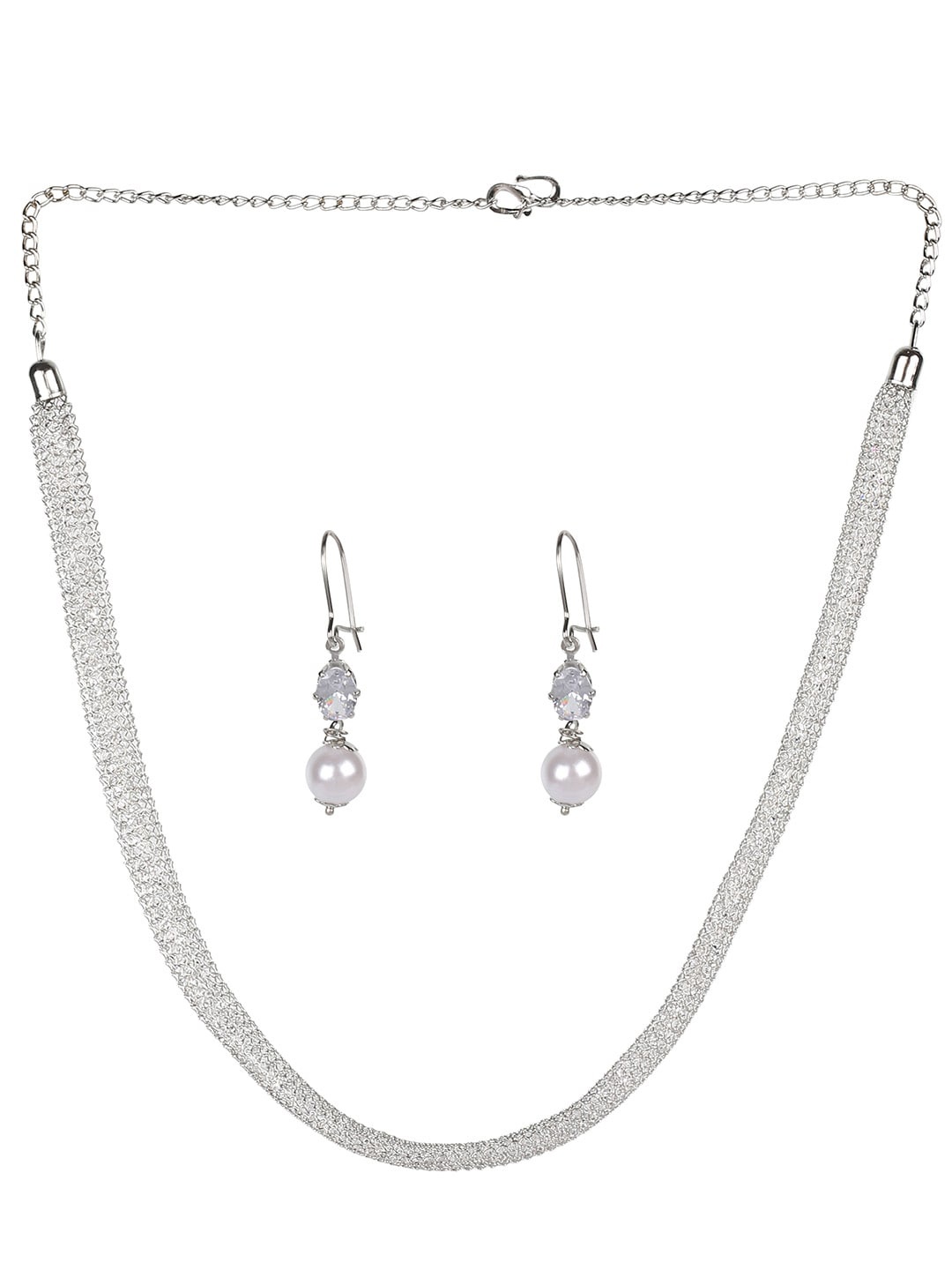 

MAD CLUB Silver-Plated AD Studded Jewellery Set