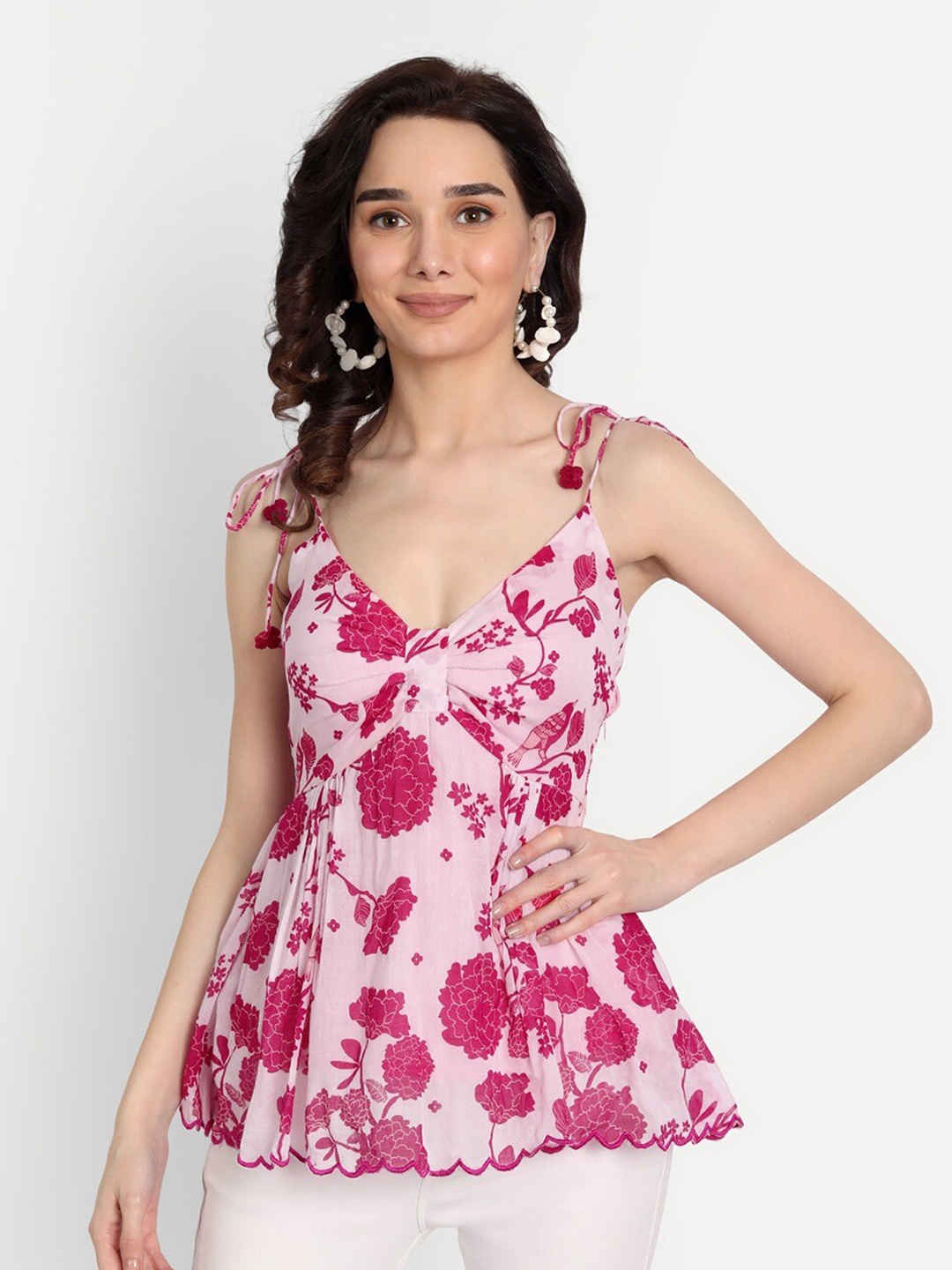 

KAPASRITI Cotton Floral Print Top, Pink