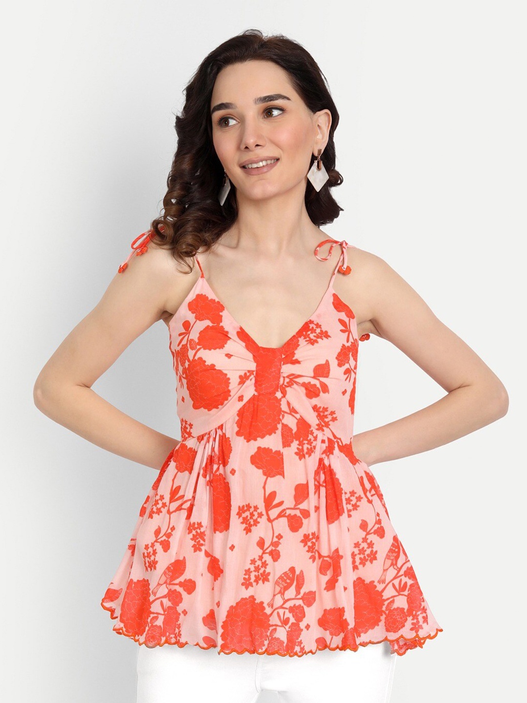 

KAPASRITI Cotton Floral Print Top, Orange