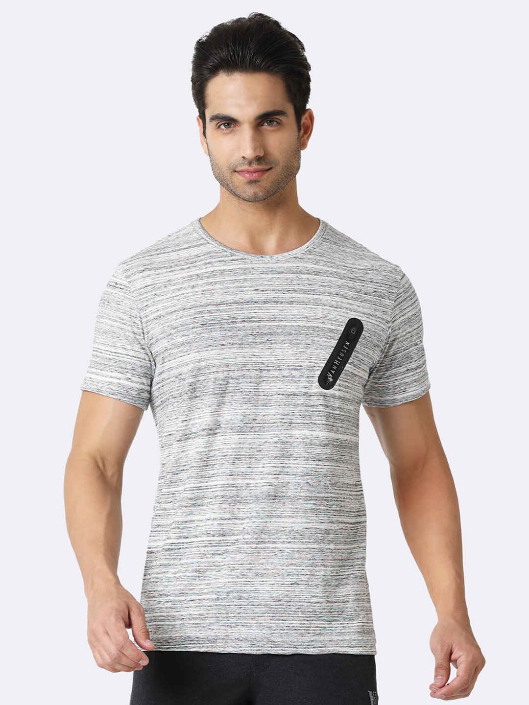

Van Heusen Men Textured Crew Neck Short Sleeve T-Shirt, Grey