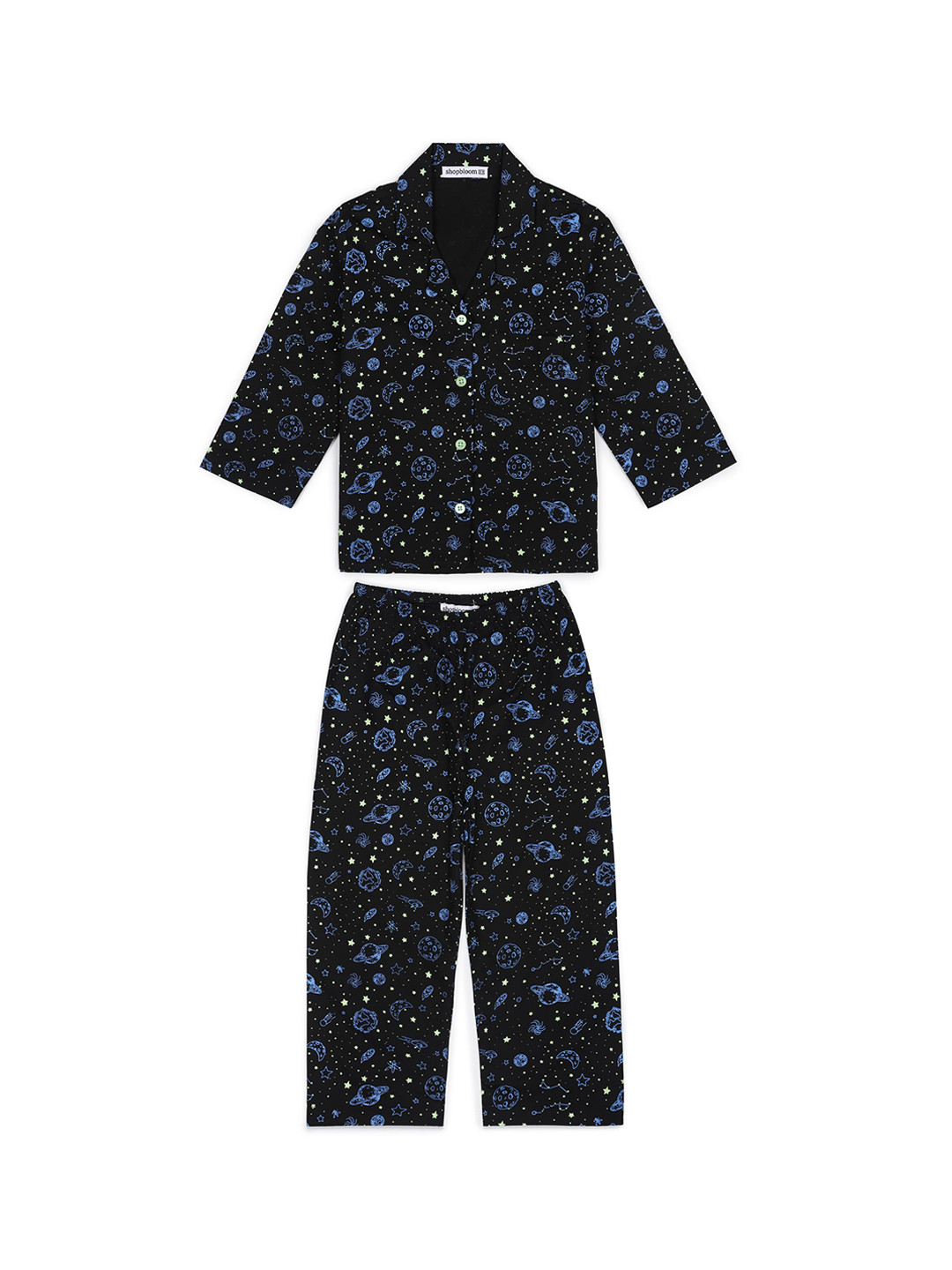 

shopbloom Unisex Kids Glow In The Dark Black Printed Night suit